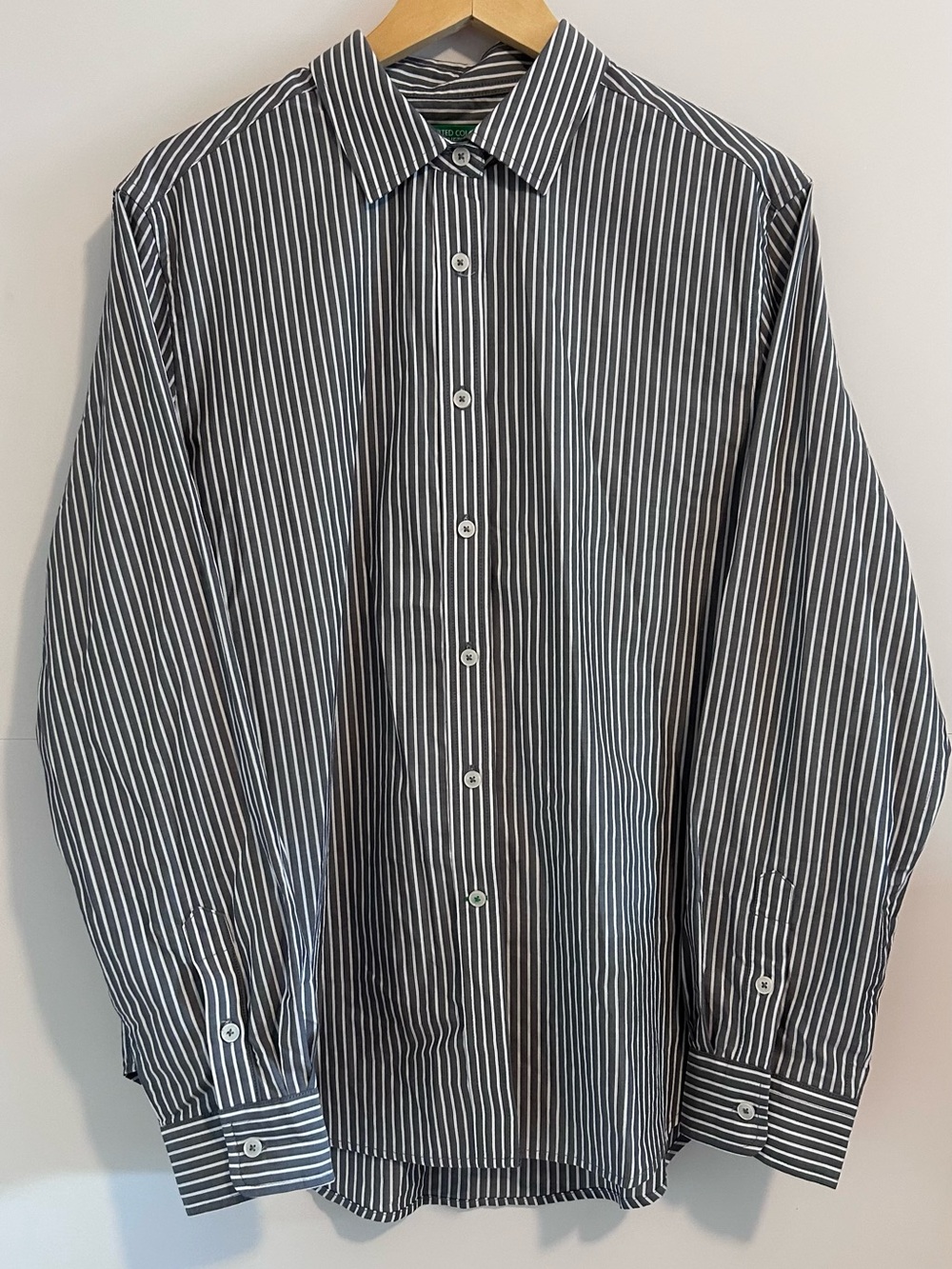 United Colors of Benetton Supima Cotton Stripe Button Down Shirt Gray White L